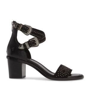Frye Brielle Western Two-Piece Ankle Strap Heels Sandals Black 8 Leather